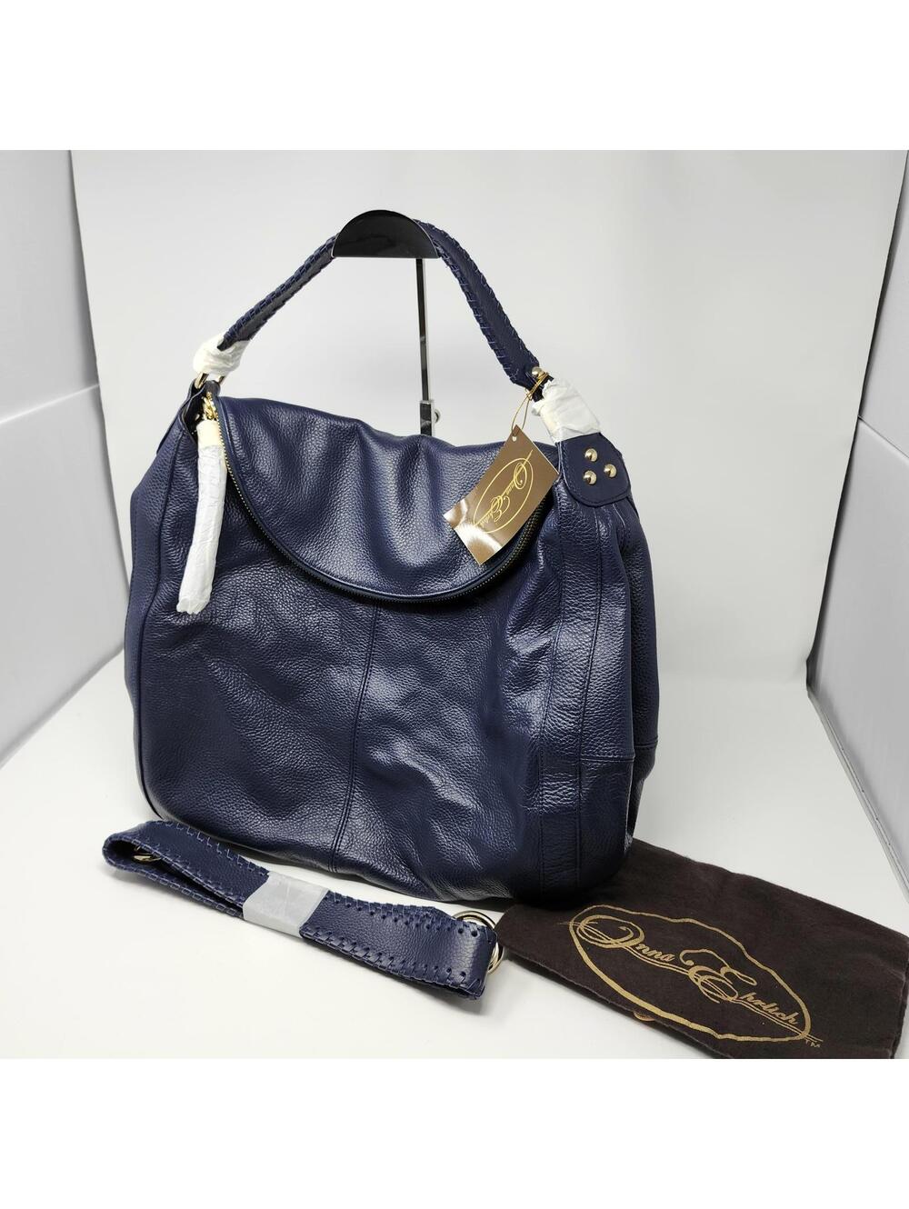 Donna Bella Blue Leather Hobo Shoulder Bag | Large Slouchy Purse w/ Strap